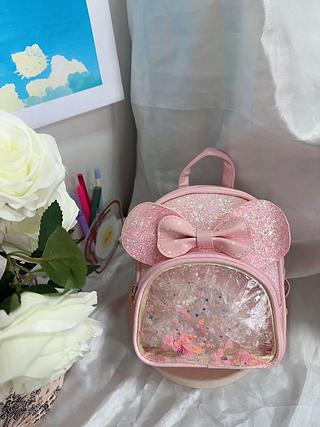 Mochila Infantil Pequena Com Orelhinhas Laço Glitter