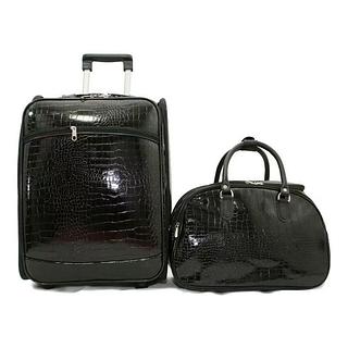 Kit Conjunto Jogo Mala De Viagem 2 Peças Verniz De Bordo Quadrada Com Rodinha E Bolsa De Mão